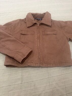 Lioness Brown Canvas Zip-Front Shirt Jacket